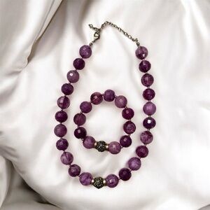 Chunky Purple Beaded Necklace and Bracelet Set